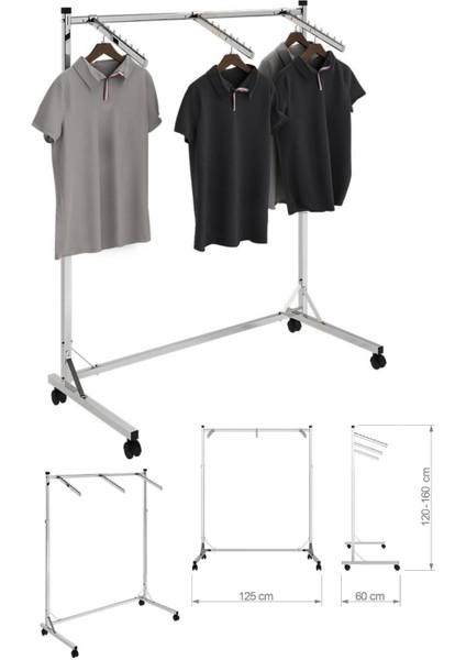 3 Askılıklı Kromaj Kaplı Orta Stand Konfeksiyon Standı Askılık