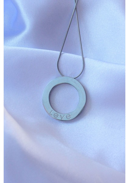 316L Çelik Gümüş Renk Zirkon Taşlı Model Kolye - Lisinya modelleri