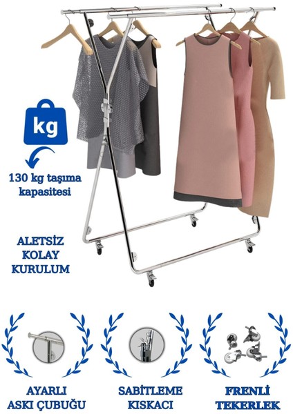 Katlanabilir Lüks Elbise Askısı Ayaklı-Fuar Askısı-Butik Standı