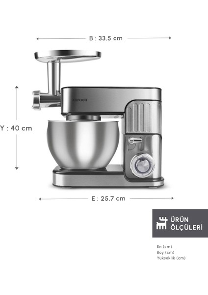 Güçlü 1300W, 7l Stand Mikser, Şık Gri Tasarım, Yüksek Performans, Kolay Kullanım fiyatları