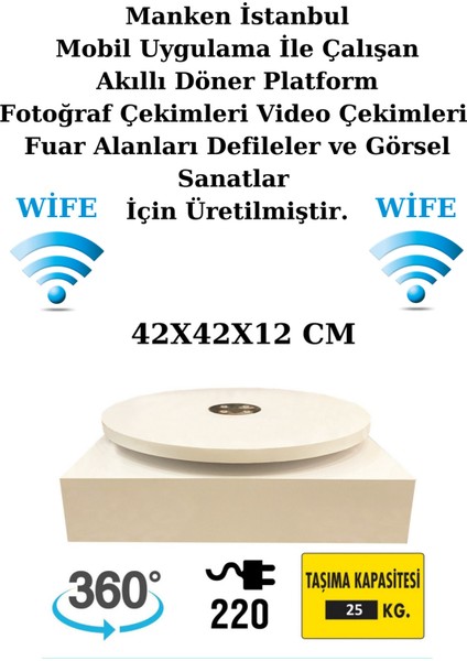 Wife 40 cm Çap 220 Volt Elektrik Ile Çalışan Tek Yönlü Beyaz Döner Platform Fotoğraf Çekim Standı
