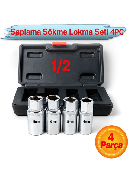 Saplama Sökme Lokma Seti 4 Parça Kırık Vida Civata Çıkarma Takımı Dayanıklı Lokma Anahtar Seti