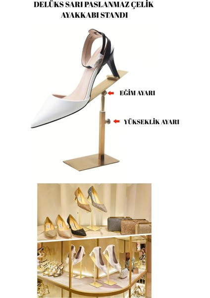 Paslanmaz Satine Mat Gold Çelik Ayarlanabilir Ayakkabı Standı