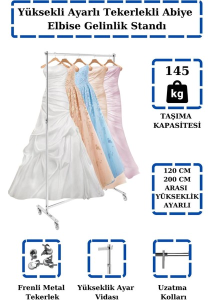 Yüksekli Ayarlı Tekerlekli Abiye Elbise Gelinlik Standı