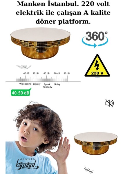 Gold Kaplama 24 cm Çap 220 Volt Elektrik Ile Çalışan Tek Yönlü Döner Platform Fotoğraf Çekim Standı