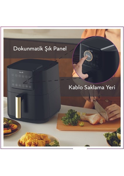 7.5l Sıcak Hava Fritözü Xxl, Sağlıklı ve Hızlı Pişirme, Garantili, Siyah