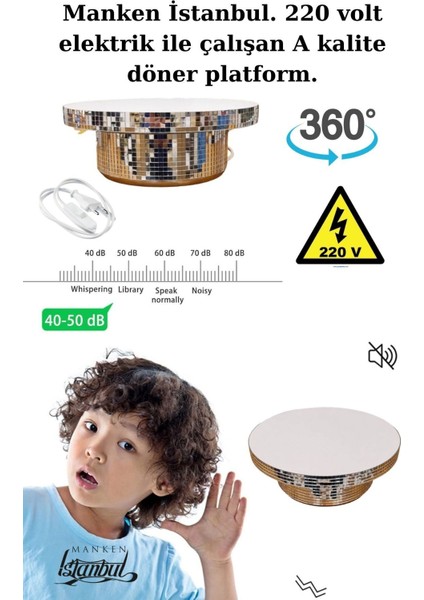 Gümüş Kaplama 24 cm Çap 220 Volt Elektrik Ile Çalışan Tek Yönlü Döner Platform Fotoğraf Çekim Standı