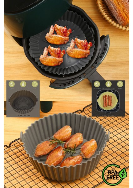 Silikon Airfryer Pişirme Kabı, Siyah, Standart Uyumlu, Sağlıklı ve Pratik Kullanım