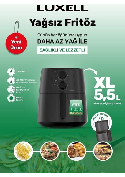 Hızlı ve Sağlıklı Pişirme Için 5.5l Yağsız Fritöz Siyah fiyatları