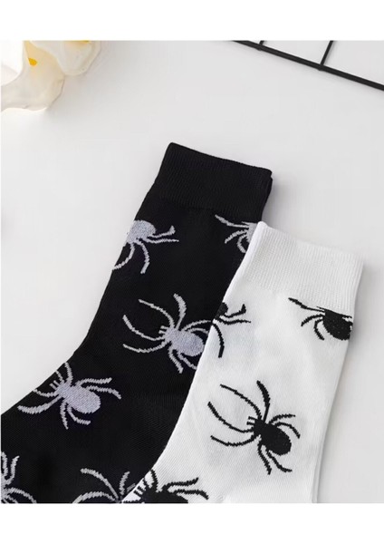 Unisex 4 Çift Halloween Örümcek ve Yarasa Desenli Cadılar Bayramı Temalı Soket Çorap indirimleri