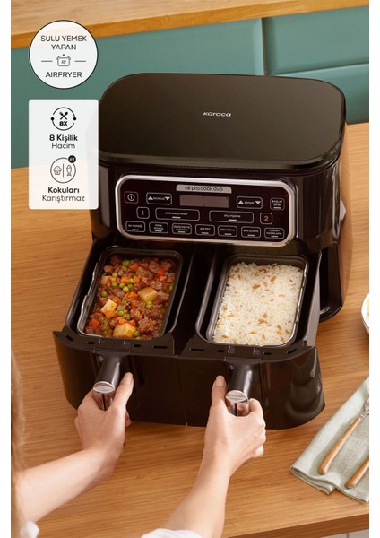 Geniş ve Şık Ev Tipi 4+4l Airfryer, 8 Kişilik, Bej Renkli, Pratik Kullanım modelleri