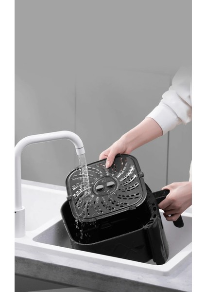6l Airfryer, Çift Katmanlı Kaplama, Akıllı Kontrol, Buz Çözme, Hediye Lambader Siyah indirimleri