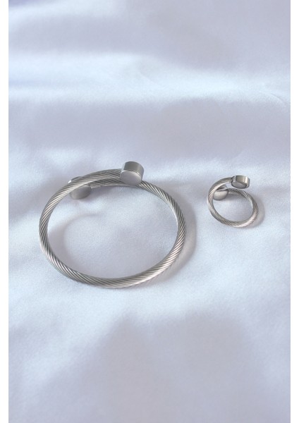 Çelik Gümüş Sıkı Burgu Model Erkek Bileklik Yüzük Seti fiyatları