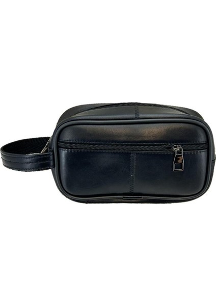 Şık Deri Seyahat Çantası, Tıraş ve Losyon Takımı, Siyah Renk