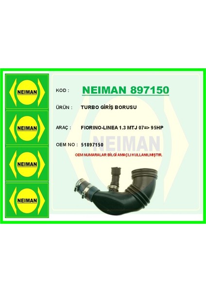 Turbo Giriş Borusu Fıorıno-Lınea 1.3 Mtj 07 > 95HP