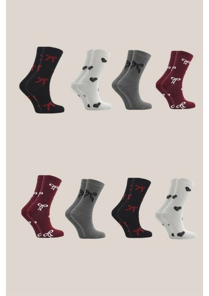 Kadın Çok Renkli Pamuklu Soket Desenli Çorap 8'li Paket fiyatları