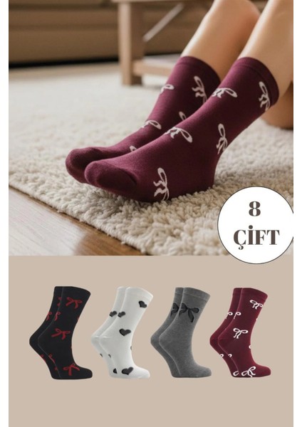 Kadın Çok Renkli Pamuklu Soket Desenli Çorap 8'li Paket