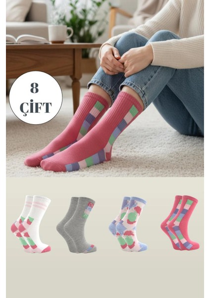 Kadın Çok Renkli Pamuklu Soket Çorap 8'li Paket
