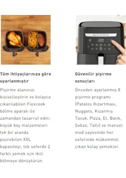 6,5 Litre Kapasiteli Yağsız Fritöz ve Izgara Seti, Siyah, Pişirme Kağıdı Hediye