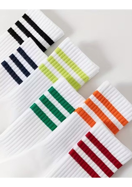 Unisex 6 Çift Renkli Çizgi Detaylı Premium Kalite Tüm Mevsime Uygun Günlük Kolej Çorap fırsatları