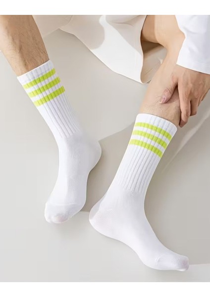 Unisex 6 Çift Renkli Çizgi Detaylı Premium Kalite Tüm Mevsime Uygun Günlük Kolej Çorap