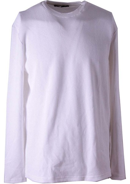 O Yaka Waffle Ekru Erkek Sweatshirt 5073-2