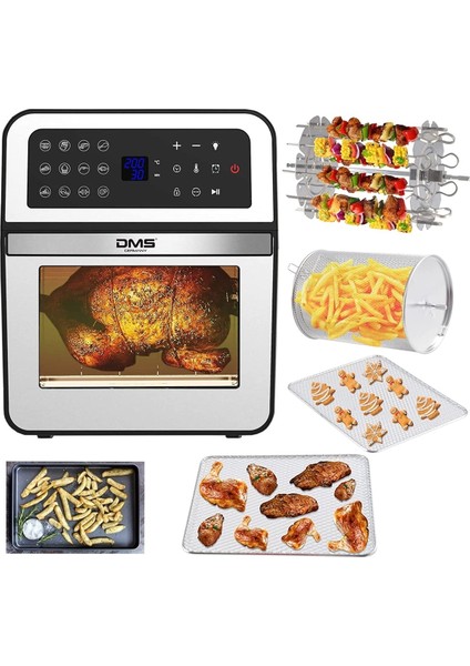 12 Programlı Büyük Hava Fritözü ve Döner Izgara, Şiş, Gümüş Renkli fiyatları