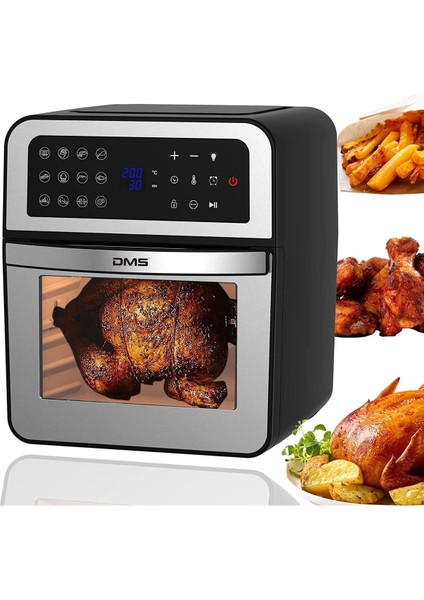 12 Programlı Büyük Hava Fritözü ve Döner Izgara, Şiş, Gümüş Renkli modelleri