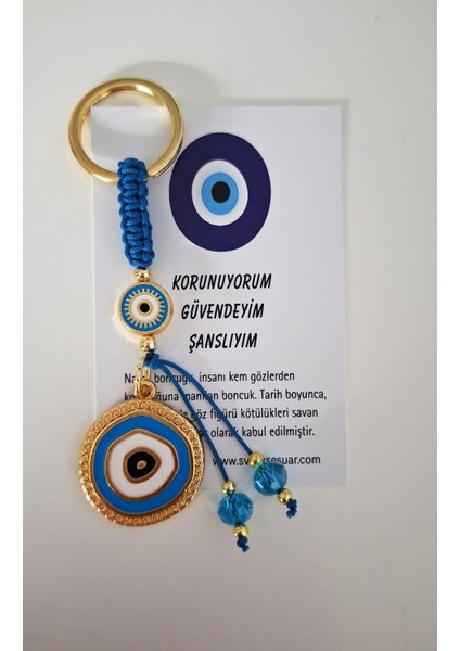 Hediyelik Nazar Boncuklu Modern Anahtarlık - Mavi 10,5 cm