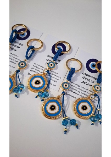 Hediyelik Nazar Boncuklu Modern Anahtarlık - Mavi 10,5 cm modelleri