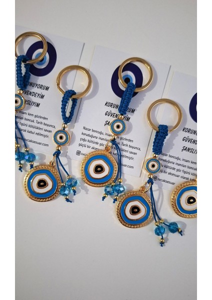 Hediyelik Nazar Boncuklu Modern Anahtarlık - Mavi 10,5 cm fırsatları