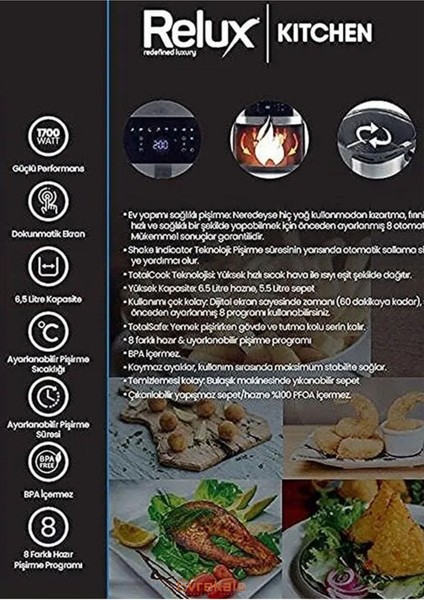 Geniş Kapasiteli Akıllı Hava Fritözü 6.5 Lt, Sağlıklı ve Kolay Kullanım indirimleri