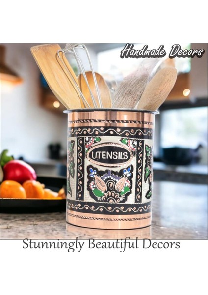 Vintage Bakır Mutfak Eşyası Tutucu