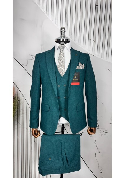 Slim Fit Yelekli Takım Elbise