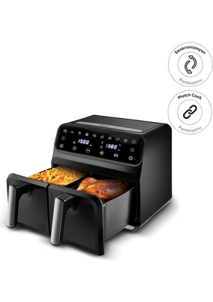 Çift Hazneli Dijital Airfryer, 8 Litre, Büyük Boy, Kolay Kullanım