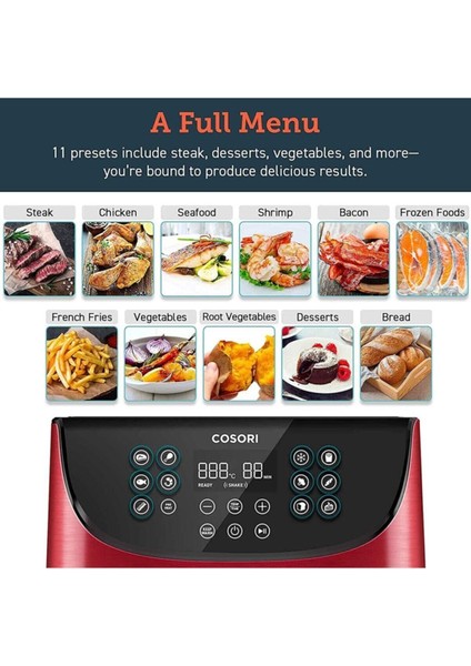 Yüksek Kapasiteli Yağsız Hava Fritözü 5,5 L, 11 Program, 1700 W, Kırmızı fiyatları