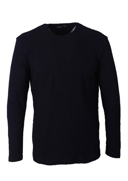 O Yaka Waffle Indigo Erkek Sweatshirt 5073-2