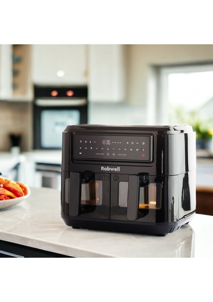 Çift Cam Kapaklı Dijital Air Fryer 9l Siyah, 2 In 1, Yüksek Performans indirimleri