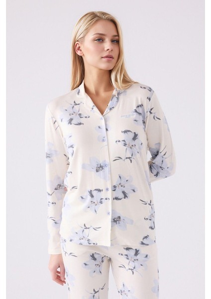 Kadın Giyim Pamuklu Krem Gömlek Pijama Takımı fiyatları