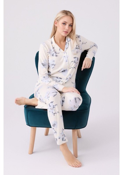 Kadın Giyim Pamuklu Krem Gömlek Pijama Takımı fırsatları