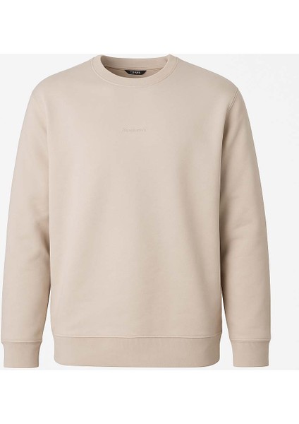 O Yaka 3 Iplik Şardonlu Krem Erkek Sweatshirt 5012