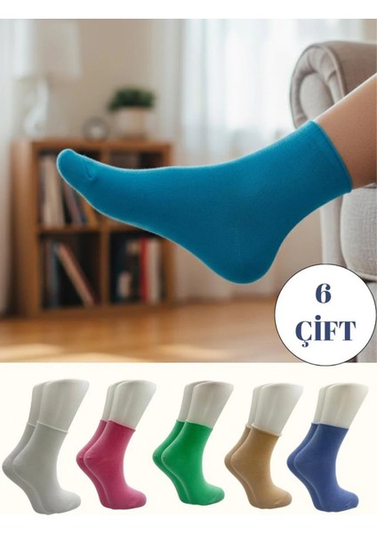 Kadın Çok Renkli Pamuklu Yarım Konç Çorap 6'lı Paket
