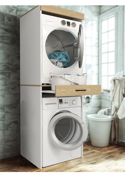 Fika Çamaşır ve Kurutma Makinesi Dolabı Çok Amaçlı Dolap Banyo Dolabı Beyaz-Rota modelleri