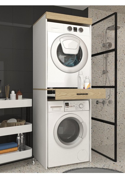 Fika Çamaşır ve Kurutma Makinesi Dolabı Çok Amaçlı Dolap Banyo Dolabı Beyaz-Rota indirimleri