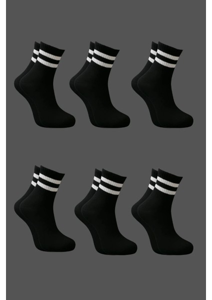 Unisex Siyah Yarım Konç Çizgili Tenis Çorap Kolej 6'lı Set fiyatları