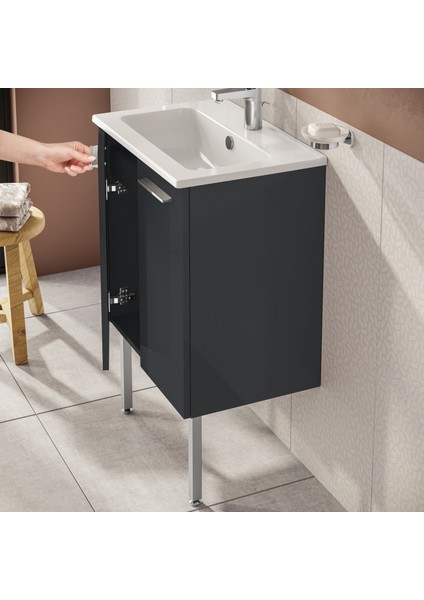Ardea 69572 Banyo Dolabı Seti, Kapaklı, 60 Cm, Parlak Antrasit modelleri
