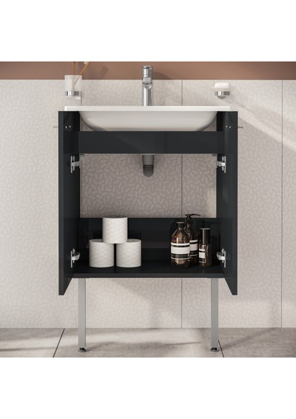Ardea 69572 Banyo Dolabı Seti, Kapaklı, 60 Cm, Parlak Antrasit fırsatları