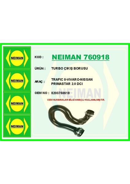 Turbo Çıkış Borusu Opel Vıvaro-Renault Trafıc Iı-Nıssan Prımastar 06> 2.0 Dcı