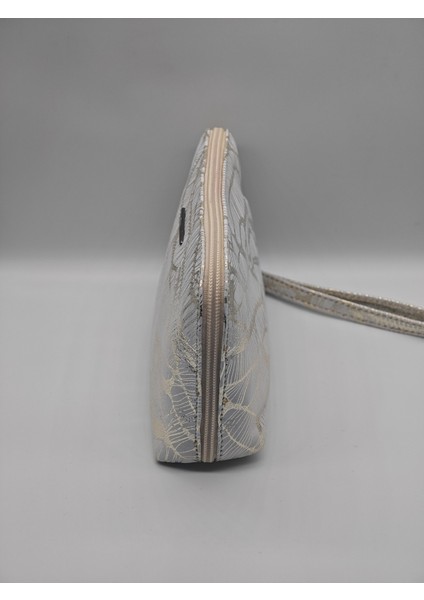 Beyaz Altın Desenli Hakiki Deri Makyaj Çantası, Kulplu ve Iç Cepli fırsatları