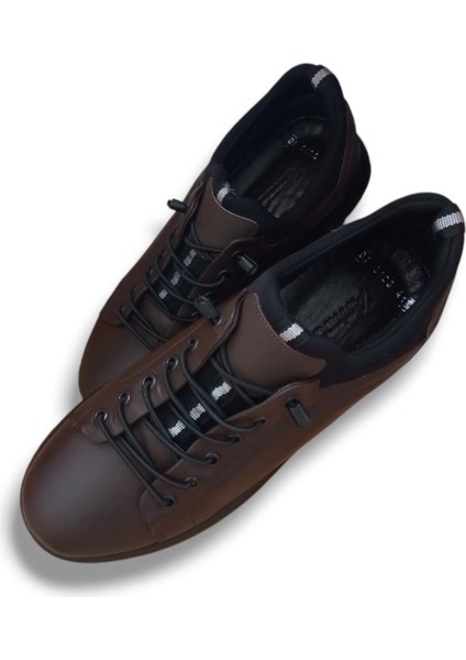 GR0224 Deri Kahverengi Erkek Lastik Bağcık Ithal Taban Sneaker Ayakkabı indirimleri